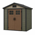 Abri de jardin 191 x 111 x 198 cm en résine vert olive et marron à double porte ventilée