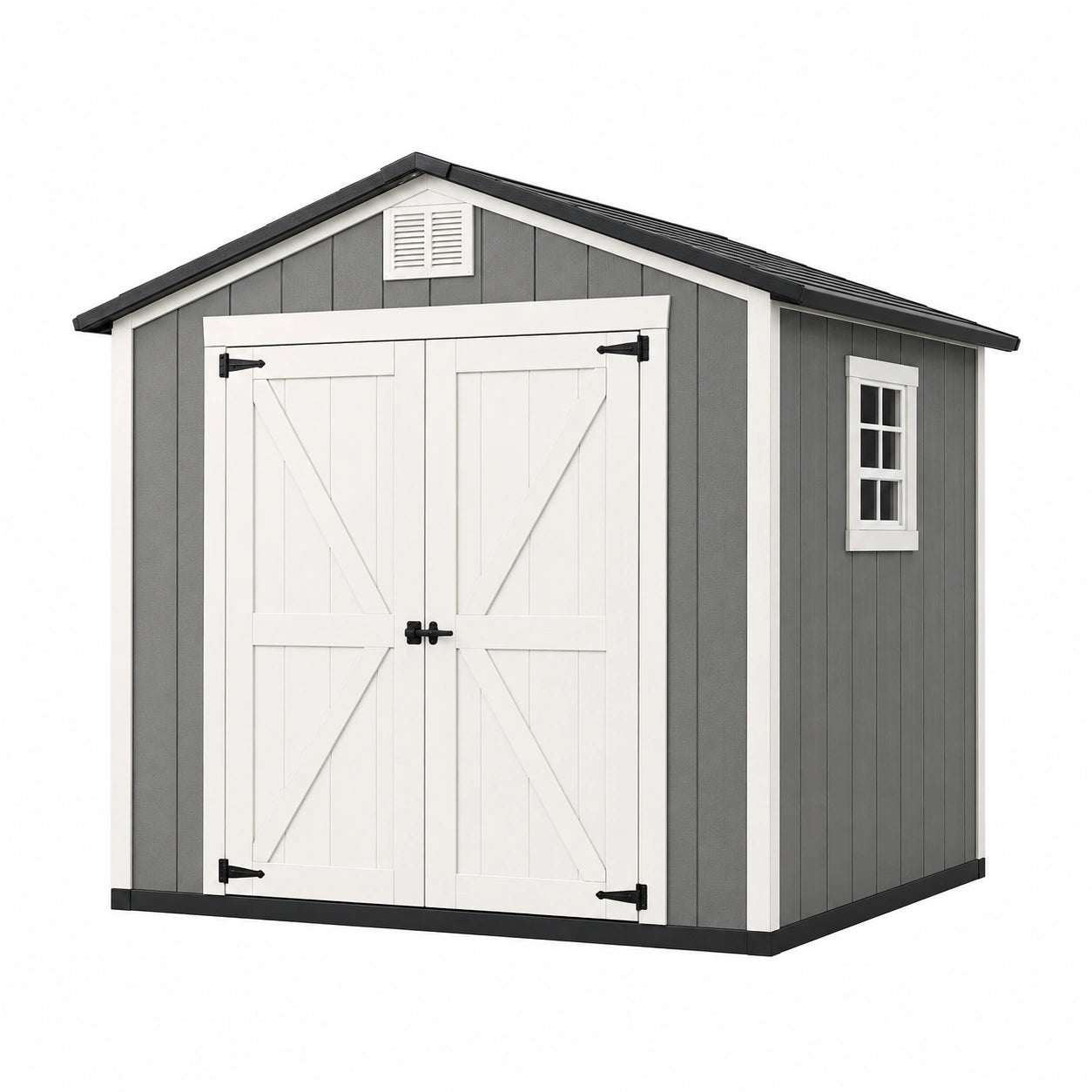 Abri de jardin en résine 229 x 180 x 220 cm gris blanc - double porte ventilé