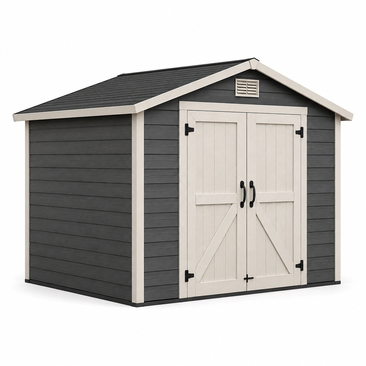Abri de jardin 244 x 183 x 208 cm en résine anthracite et beige avec double porte de rangement extérieur