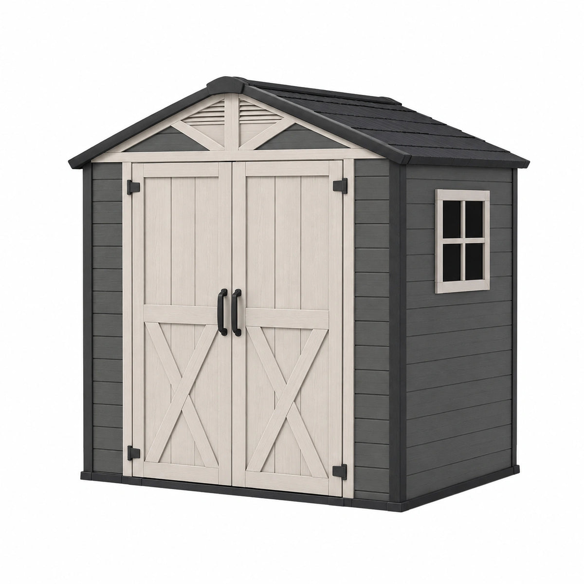 Abri de jardin 185 x 185 x 226 cm en résine gris anthracite et beige - rangement extérieur à double porte
