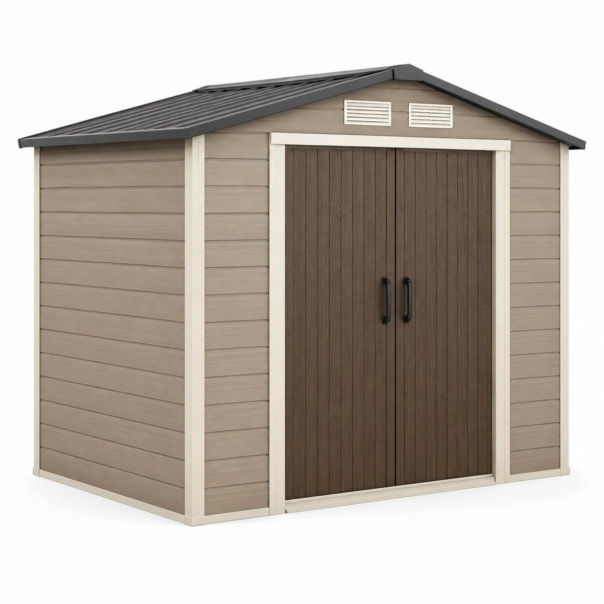 Abri de jardin 185 x 152 x 226 cm en résine beige et marron - double porte ventilé