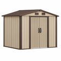 Abri de jardin 180 x 120 x 200 cm en résine beige marron à portes doubles ventilées