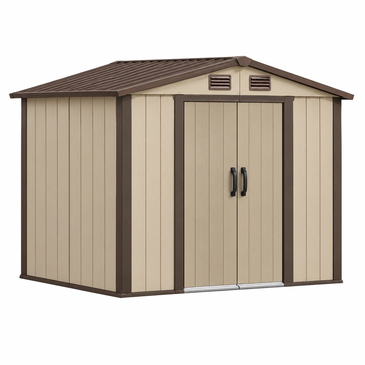 Abri de jardin 180 x 120 x 200 cm en résine beige marron à portes doubles ventilées