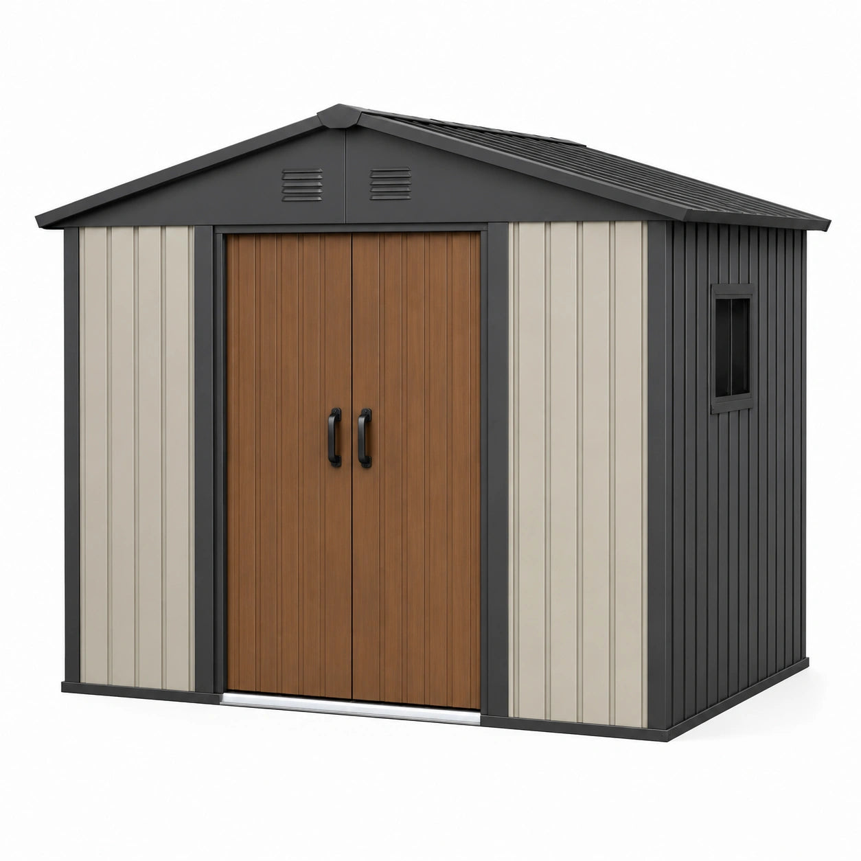 Abri de jardin 200 x 160 x 190 cm en métal beige noir et brun avec double porte contemporain