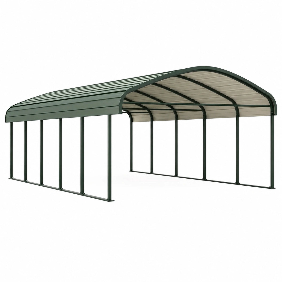 Abri voiture 600 x 300 x 270 cm en acier vert avec toit cintré