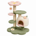 Arbre à chat 60 x 50 x 100 cm en sisal et peluche vert rose avec niche et plateformes