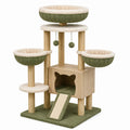 Arbre à chat 60 x 60 x 150 cm en sisal vert et beige avec niches et griffoir