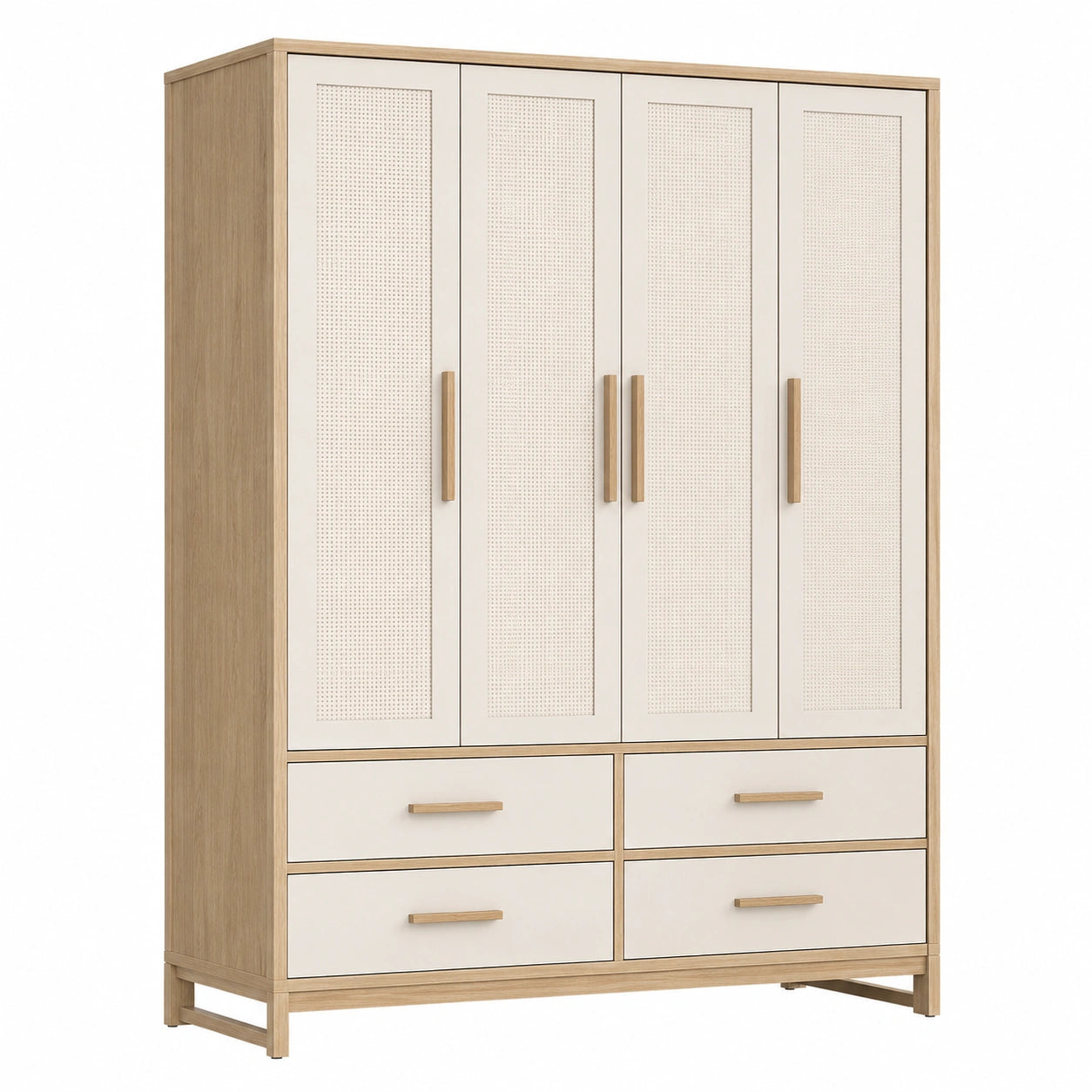 Armoire 160 x 60 x 200 cm en bois et cannage beige pour chambre style naturel