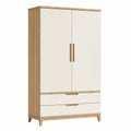 Armoire de rangement 100 x 55 x 200 cm en panneaux effet chêne et blanc avec 2 portes et 2 tiroirs
