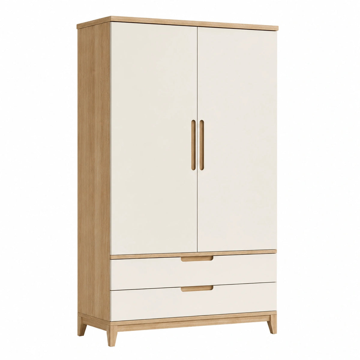 Armoire de rangement 100 x 55 x 200 cm en panneaux effet chêne et blanc avec 2 portes et 2 tiroirs