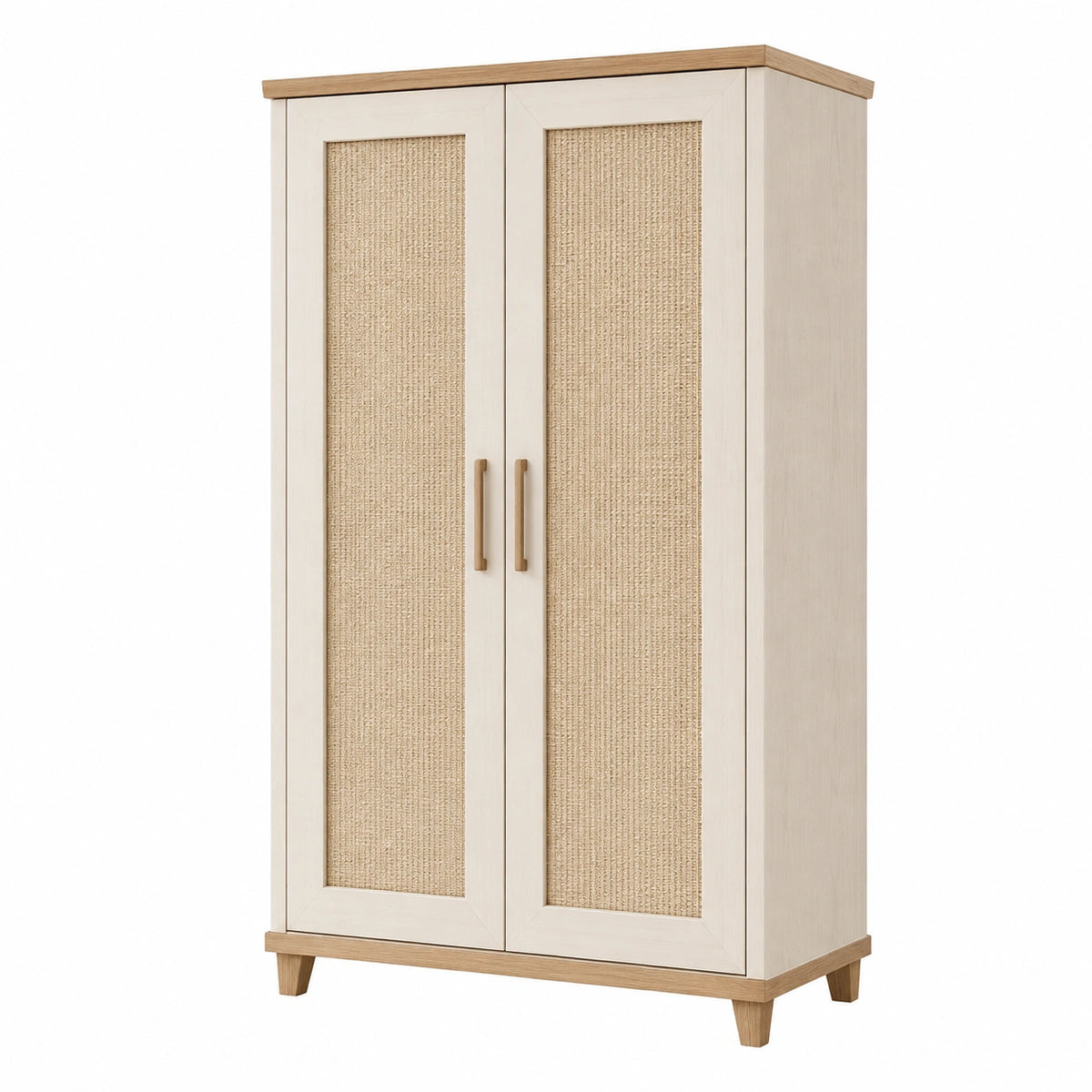 Armoire 2 portes 90 x 50 x 180 cm bois clair et cannage rangement style naturel