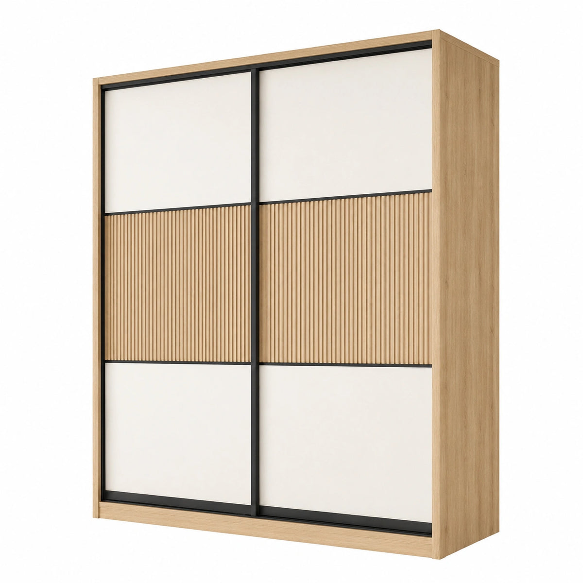Armoire 180 x 60 x 200 cm en panneaux de bois chêne clair blanc à portes coulissantes style contemporain