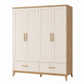 Armoire 160x55x200 cm en panneaux de bois beige et bois naturel à 4 portes avec 2 tiroirs style contemporain