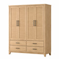 Armoire de rangement 180 x 60 x 200 cm décor chêne naturel à portes persiennées et tiroirs