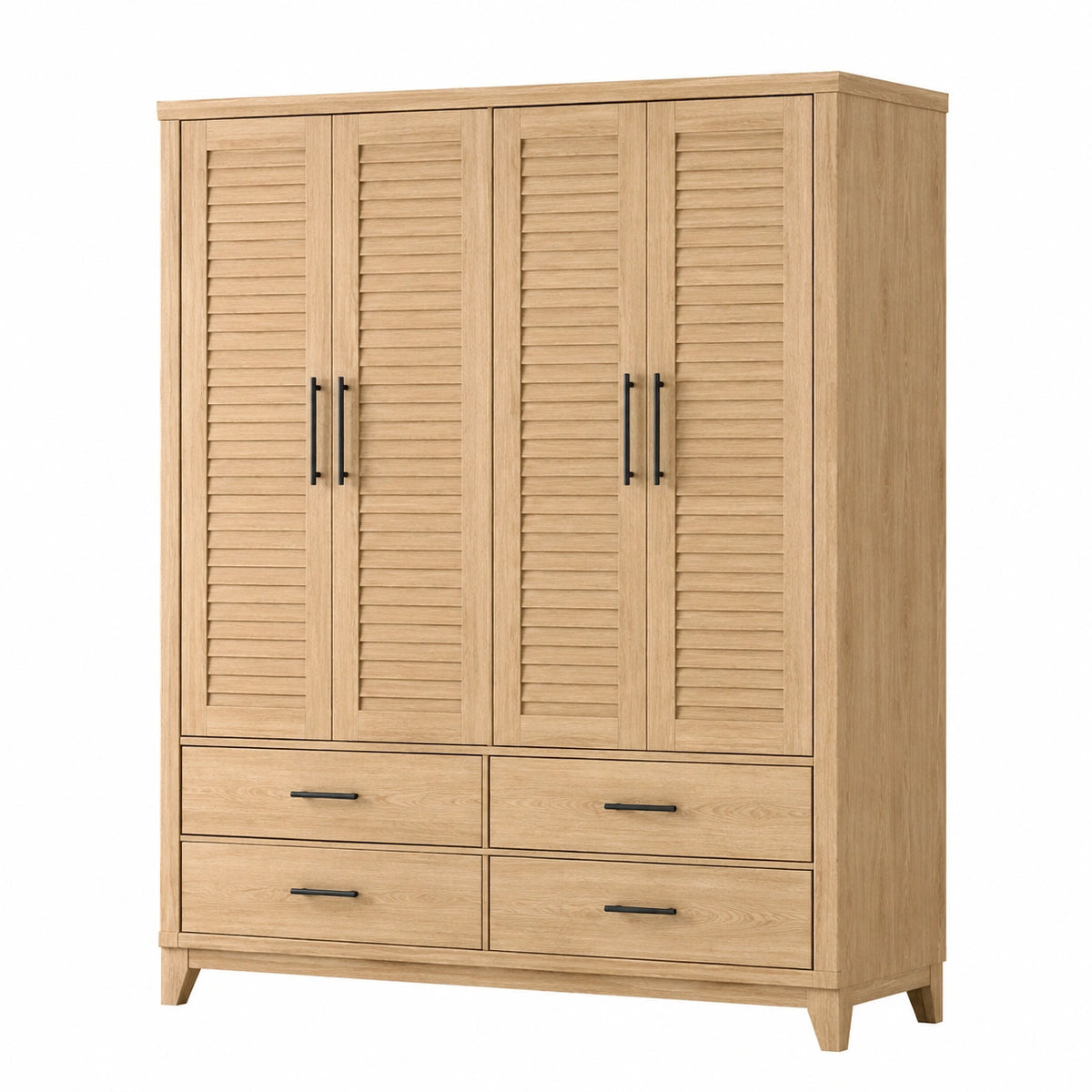 Armoire de rangement 180 x 60 x 200 cm décor chêne naturel à portes persiennées et tiroirs
