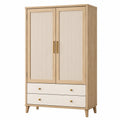Armoire de rangement 100 x 50 x 180 cm en bois beige avec portes striées et tiroirs