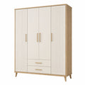 Armoire 160 x 55 x 200 cm en panneaux de bois blanc et chêne clair avec 4 portes et 2 tiroirs style contemporain