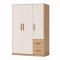 Armoire 120 x 55 x 200 cm en panneaux de bois blanc et chêne avec 3 portes et 2 tiroirs style contemporain