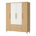 Armoire 160 x 55 x 200 cm en panneaux de bois chêne clair blanc à 4 portes et 2 tiroirs style scandinave