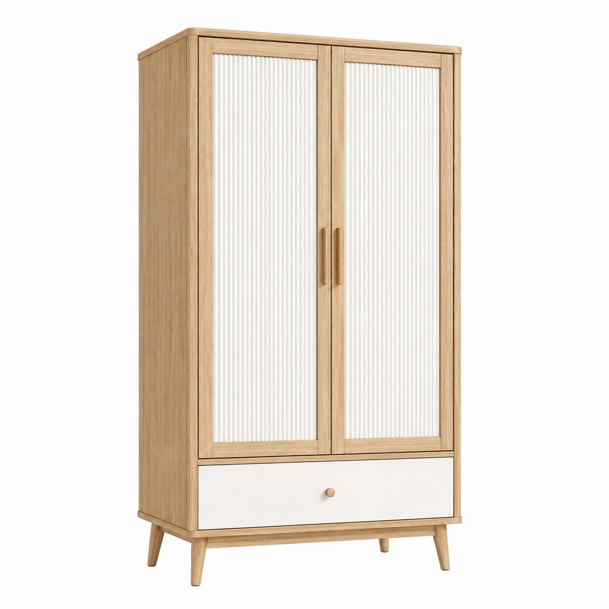 Armoire 90 x 50 x 180 cm en panneaux aspect chêne et blanc avec 2 portes et tiroir style scandinave