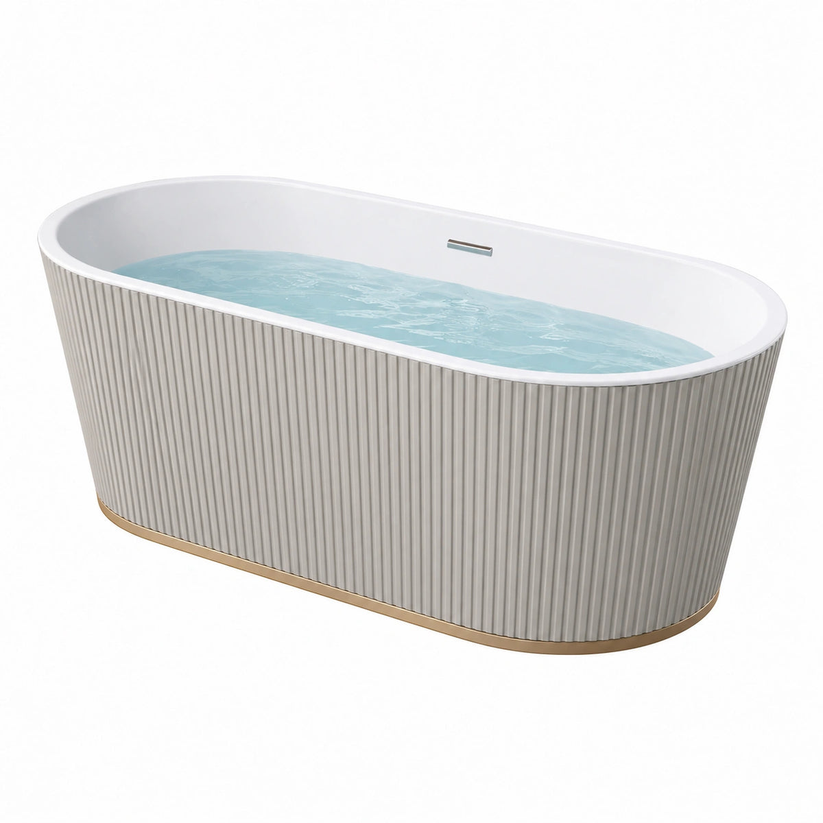 Baignoire îlot ovale 170 cm en acrylique blanc et doré à surface rainurée