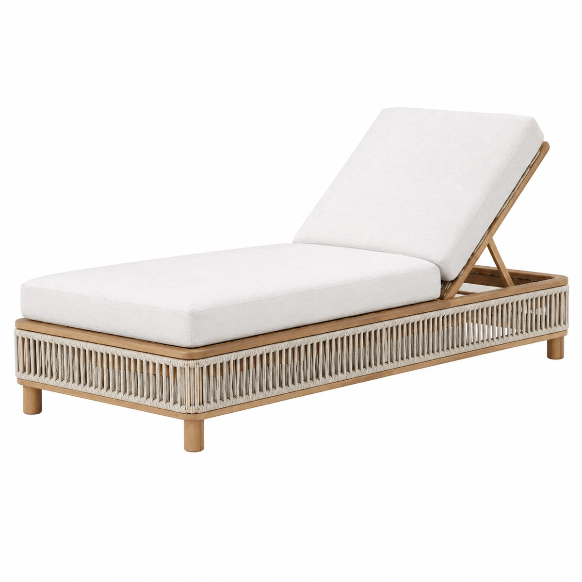 Chaise longue de jardin 200 x 75 cm en bois et corde beige dossier inclinable