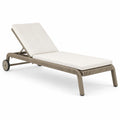 Bain de soleil 200 x 70 cm en métal et tressage synthétique beige avec dossier réglable à roulettes