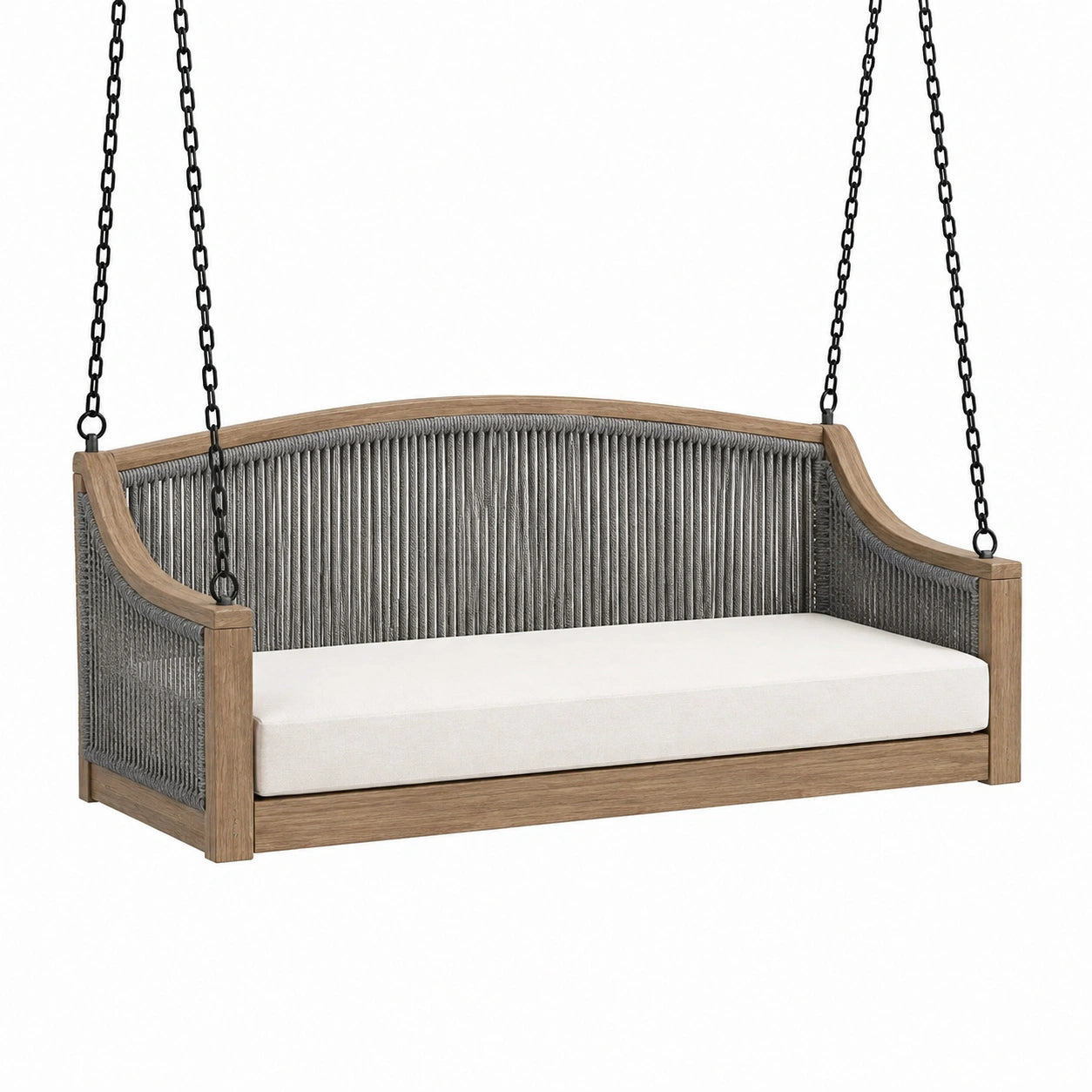 Balancelle de jardin suspendue 145 x 75 x 60 cm en bois et corde grise style contemporain