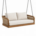 Balancelle de jardin 150 cm en bois brun et corde style naturel 2 places
