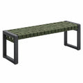 Banc de jardin 120 x 40 x 45 cm en métal noir et sangles tissées vert kaki style contemporain