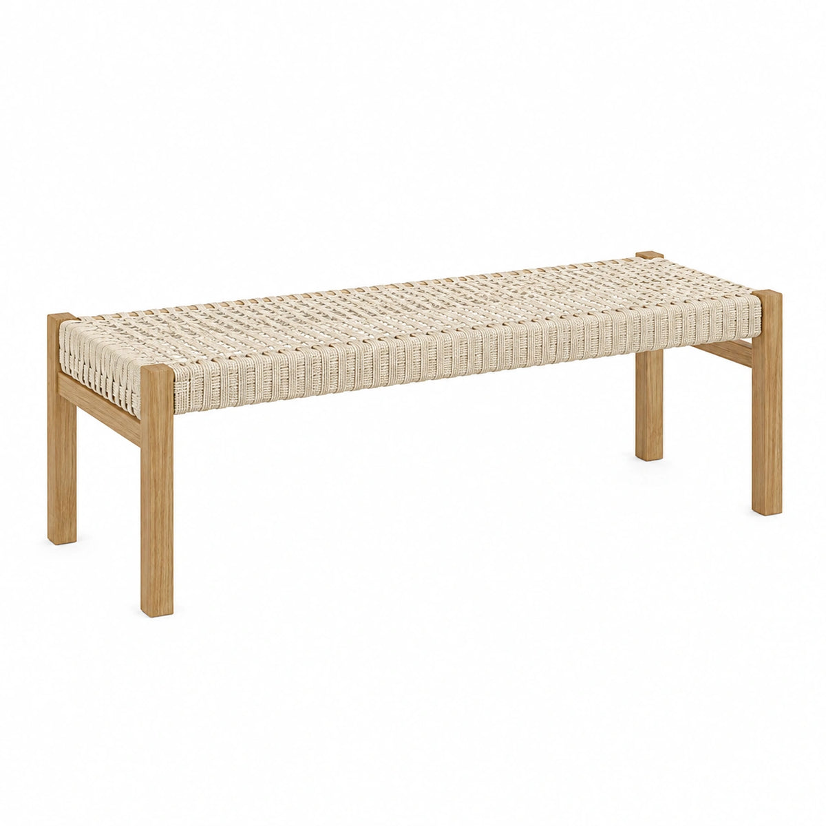 Banc 120 cm en bois et corde tressée beige style naturel