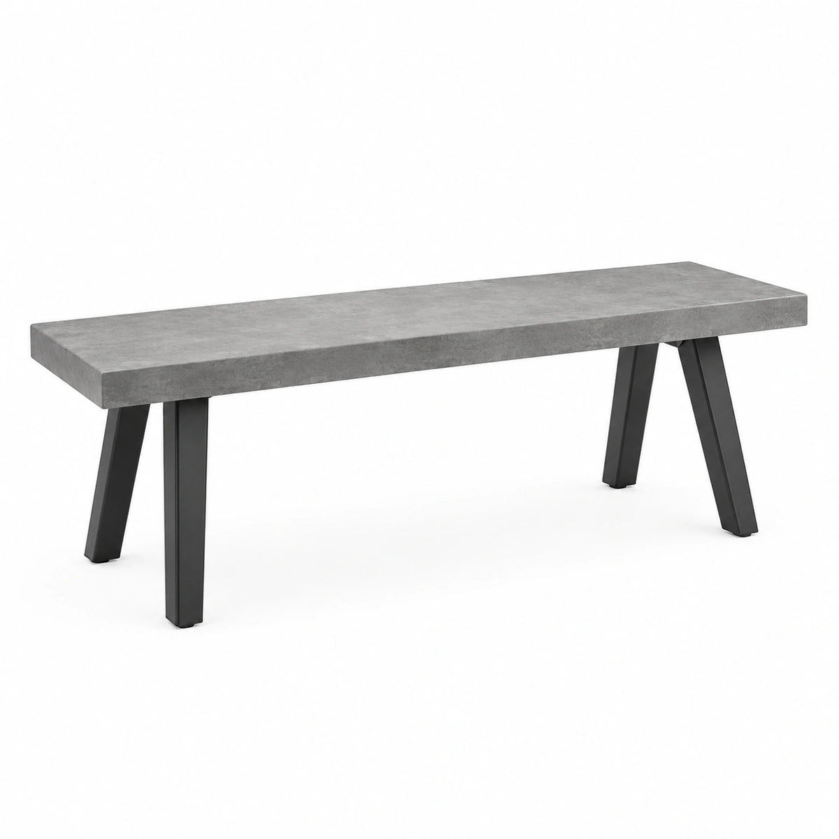 Banc 180 x 40 x 45 cm aspect béton gris avec pieds en métal noir style industriel